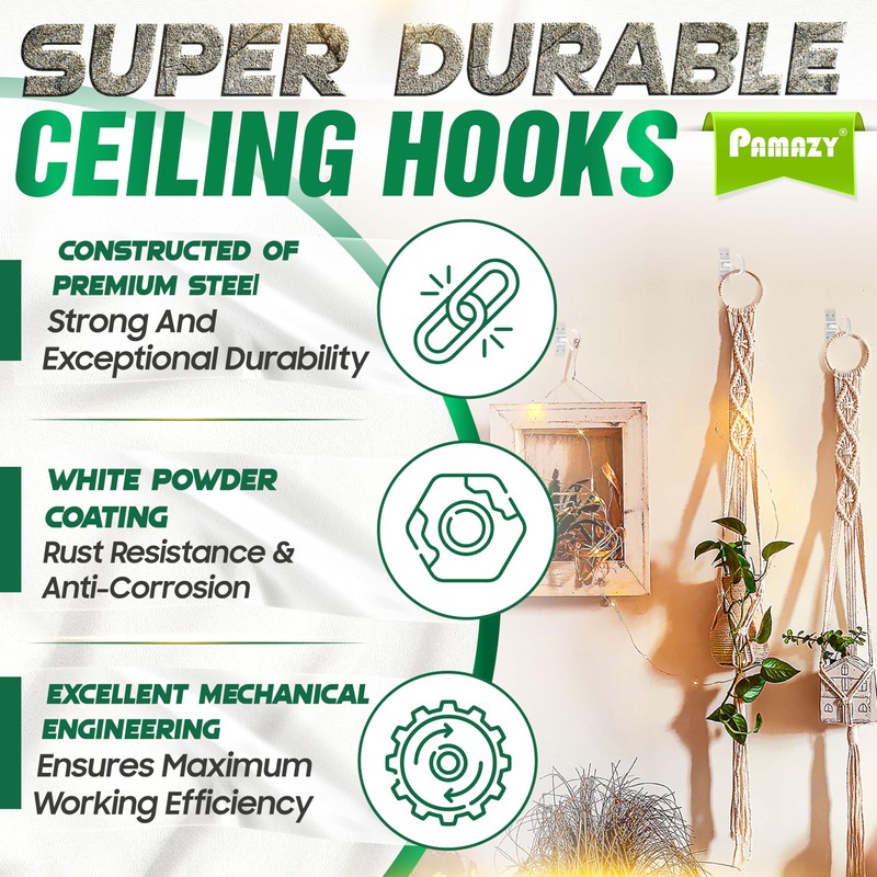 [Upgraded] 200LBS 4Pcs Rotatable Ceiling Hooks with 4 Screw Points