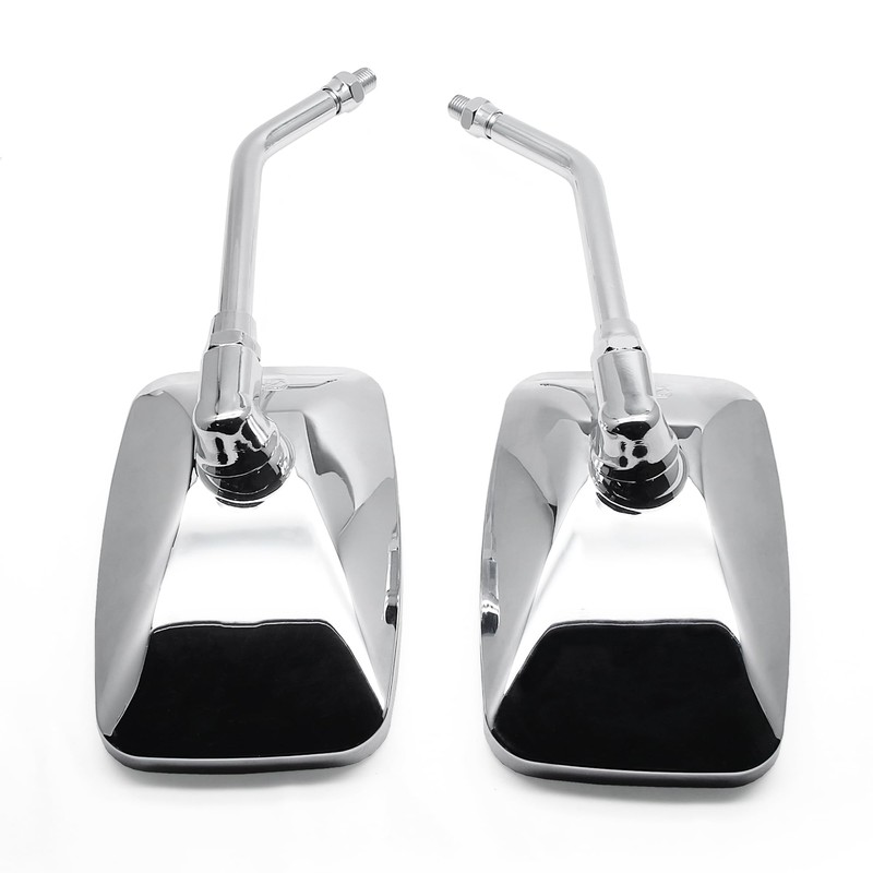 Chrome Motorcycle Mirrors, 10MM 8MM Bolt Universal Rectangular Handlebar Rear