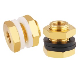 KOOTNAS 2-Pack Solid Brass Bulkhead Fittings, 1/8 NPT Taper Female 5/8" Straight Male Thread Brass Water Tank Connector with 4 Rubber Rings and Silicone Rings, for Water Towers, Faucets, Hoses