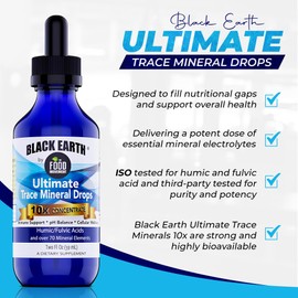 The Food Movement Co. Black Earth Ultimate Trace Minerals 10x Strength, Fulvic Acid & Humic Acid, Non GMO Vegan 2 Ounce Dropper - Ideal Supplement for Athletes