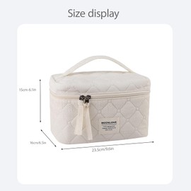 lllyan up Bag, Large Capacity Portable Travel Makeup Bag With Handle and Compartment Toiletry Tag for WomenN Mak(White)