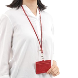 CIBOLA Premium Cowhide Leather ID Card Holder Neck Strap, Genuine Leather Set, Name Badge Holder, Pass Case, Commuter Holder, Leather Neck Strap, Lost Prevention, Fall Prevention, Men's, Women's, ID