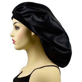 Capó de satén extra grande para trenzas, gorras de dormir para cabello largo, banda ancha para dormir nocturna gorro y sombrero para cabello rizado