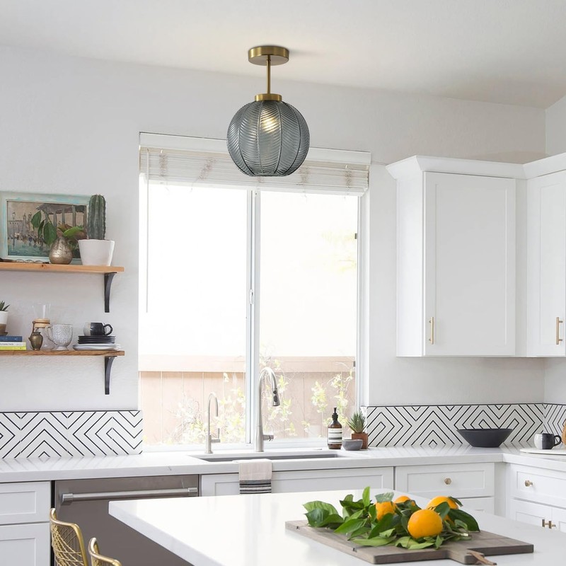 KCO Lighting 1-Light Blue Glass Ceiling Light Small Globe Flush