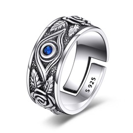 URONE Rose Flower Evil Eye Ring 925 Sterling Silver Evil Eye Gothic Ring For Women Jewelry Gift