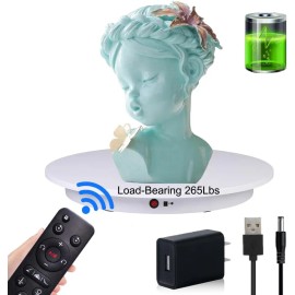 Motorized Rotating Display Stand ,Remote Control(White / 16.5inch / 265 Lbs Load / Rechargeable)material: plastic, size: 16.5 x 16.5 x 2.6 inches, Color: White