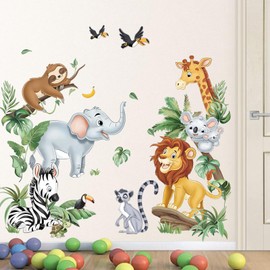 decalmile Wall Sticker Safari Jungle Animals Elephant Giraffe Lion Doors Wall Sticker Baby Room Nursery Bedroom Doors Wall Decoration