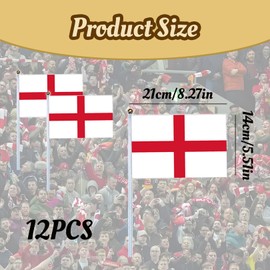 12Pcs St Georges Cross England Flag, England Flags on Sticks for St. George's Day Decorations, St. George Hand Held Small Flags with 5.5 x 8.2 in for Six Nations Rugby Football Garden Party Decor