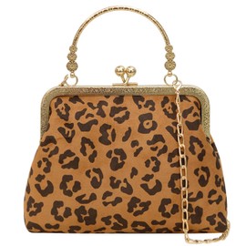 Ansseng Women's vintage Kiss Lock Handbag Purse Crossbody Shoulder Bag,Leopard Clutch,Cheetah Purses for Women (Leopard Print, Small)