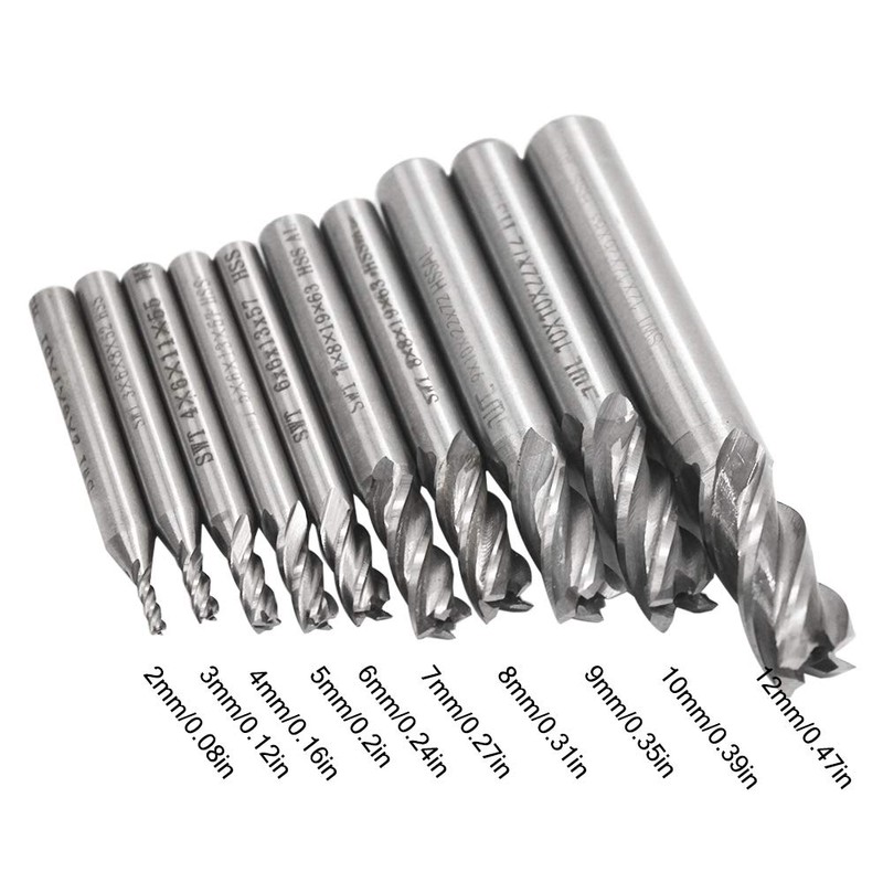 10 PCS 0.08" - 0.47" End Mills, AFUNTA 4-Flute HSS