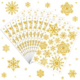 Whaline 360 pcs Glitter Gold Snowflake Stickers Winter Envelopes Seal Decor Stickers Christmas Self-Adhesive Party Favor Sealing Labels for Gifts Invitations Cards Party Decor, 10 Sheets
