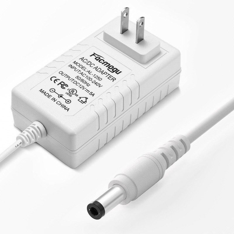 Facmogu 60W 12V 5A Power Adapter, AC 100-240V to DC