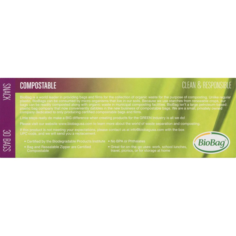 BioBag 100% Certified Compostable Resealable Snack Bags, 360 Count, Perfect