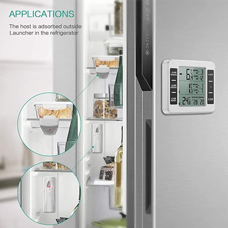 Refrigerator Thermometer Wireless Sensor Temperature Monitor with Audible Alarm for