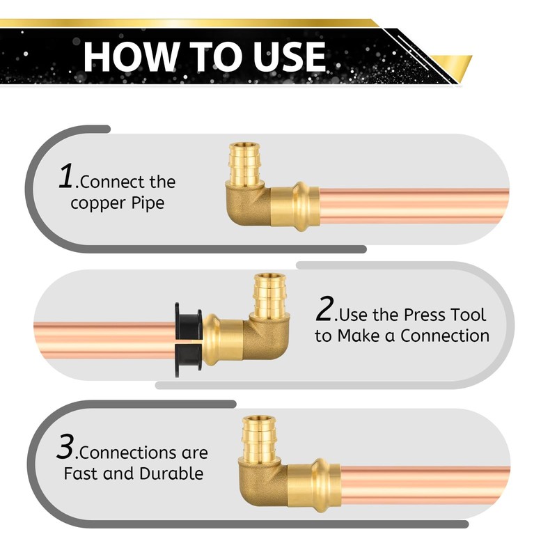 (5 Pack) FOSKAN 3/4"Press x 3/4"PEX Expansion Elbow, Brass Press