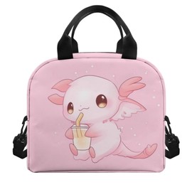 Howilath Axolotl Lunch Bag Kids Cooler Bag Cute Lunchbox Tote Bags with Shoulder Strap Insulated Lunch Food Container for Girls School/Beach/Work Lunch Box Holder