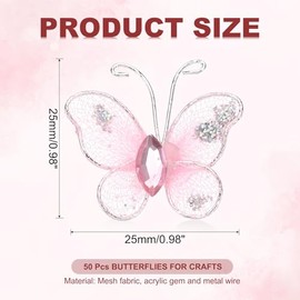 PATIKIL 50 mariposas para manualidades, alambre de malla de 1 pulgada, mariposas de organza con purpurina para manualidades, decoración del hogar, rop