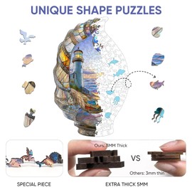 delobil Wooden Puzzles for Adults, Shell Landscape Jigsaw Puzzles 200 Pieces, Unique Shape Puzzles for Adults and Kids, 13 x 8.2 Inches Medium Size, Fun Challenging Puzzles Family Game