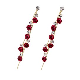 Healeved Rose Tassel Earrings for Women Rhinestone Dangle Jewelry Stylish Flower Design for Valentine Day and Everyday Wear