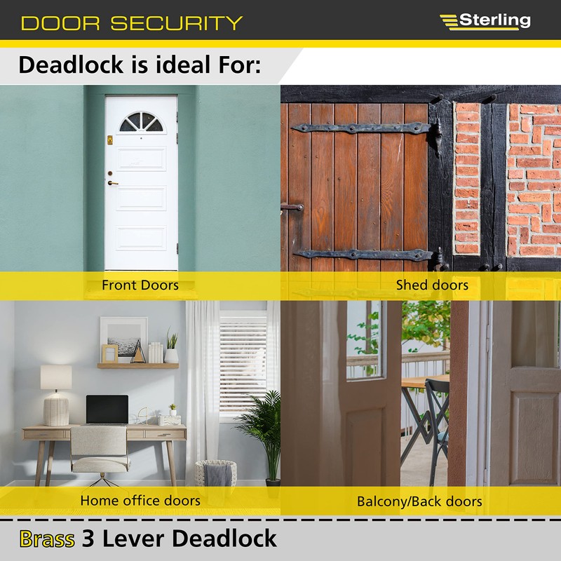 Sterling MLD325 2.5-inch/65mm 3-Lever Deadlock - Brass