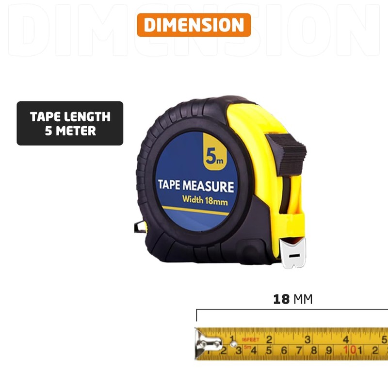 5m x18mm Self-Locking, Retractable Tape Measure, Metric Measuring Metres, Ideal