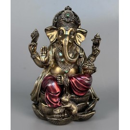JORAE Estatua Ganesh Elefante Buda Sentado en Lotus Pedestal Lord Blessing Decoración del Hogar Dios Hindú Coleccionable Acabado de Bronce Antiguo, Fi