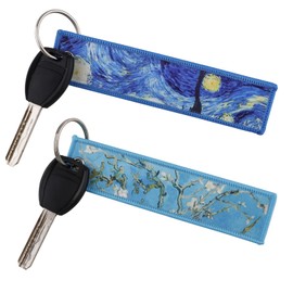 beemorita Car Keychain Key Tag for Motorcycle Car Scooter Flower Key Chain Ring Women Men, Van Gogh Starry Night Jet Tag Keychain(2pcs Blue)