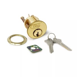 Premier Lock Garage Door Keyed Lock Rim Cylinder 2 Keys Brass Finish KEYED ALIKE