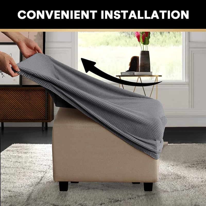 HJLRR Square Ottoman Cover, Stretchy Thick Soft Jacquard Fabric Footstool