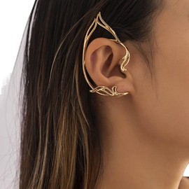 Wedity Gothic Hollow Out Cat Ear Contour Elf Ear Clip Retro Earringas Cosplay Ear Wraps Ear Clips Jewelry for Teen Womens(1 pair) (Gold)