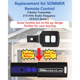 for Sommer Y4054V005 310MHz 2 Button Remote Control Direct Drive 4054V001 Synoris 550/800, Keychain Remote for Sommer Garage Door Opener Remote (Black 1pcs)