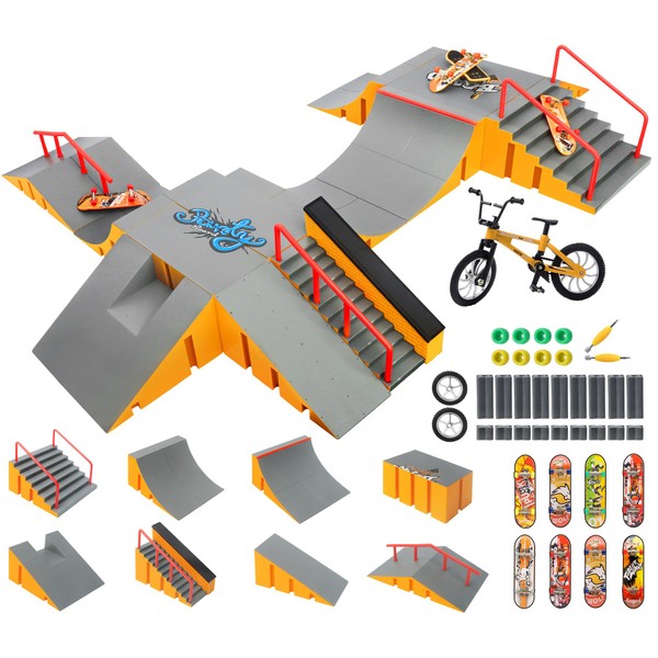 RNGODO Finger Skateboard Park Kits,14-in-1 Bigger Finger Skateboard Ramp Set