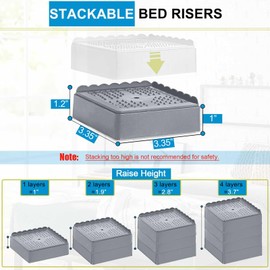 EGTTGIN Bed Risers 1 inch, 2 inch, 3 inch, 4 inch Heavy Duty, Adjustable Furniture Riser for Table Desk Couch Sofa Chair Recliner Leg Frame Dorm, Stackable Bed Raisers Blocks (Grey 4 Pack, 1 inch)