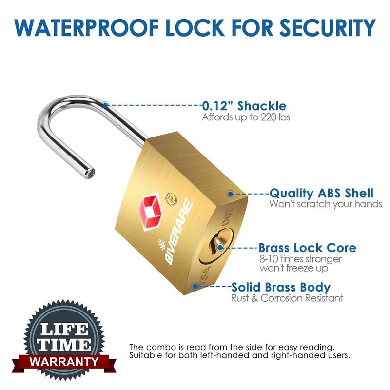 GIVERARE 4 Pack TSA Approved Travel Luggage Locks with Keys,
