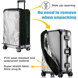 STARGAZ Clear PVC luggage cover, No Disassembly Suitcase Covers, 26 inch Zippered Luggage Cover, Waterproof carry on cover protector,luggage covers for suitcase TSA approved(Black, 26)