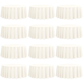 fani 12 Pack 90 Inch Round Tablecloth Ivory Polyester Fabric Table Cloth for Round Table,Washable Table Cover for Wedding Party Dining Table Buffet Banquet Restaurant and Camping