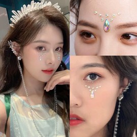 Doyime Rhinestone 3D Shimmering [Set of 3] Crystal Glitter Face Sticker Face Deco Parts (Moon + Diamond + Water Drop)
