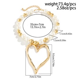 Y2k Heart Statement Necklaces for Women,Gold Stacked Large Heart Pendant Choker Necklaces,Trendy Baroque Pearl Beaded Layered Necklaces Jewelry Gifts (Gold2)