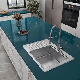 YENHOME Counter Top Peel and Stick Waterproof Marble Contact Paper Peel and Stick Countertops for Kitchen Turquoise Blue Marble Contact Paper for Countertops Vinyl Wrap Self Adhesive Marble Wallpaper