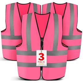 BURVAGY 3-Pack Reflective Safety Vest For Women Men - High-Visibility Safety Vest with 2in Reflective Strips for Emergency, Construction, and Safety Use-Pink L