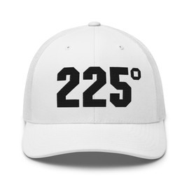 RIVEMUG NG 225 Degrees - BBQ - Grilling - Smoking Meat Embroidered Curved Bill Trucker Hat Mid Crown Adjustable Cap White