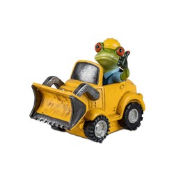 formano Funny Frog Figure Construction Worker with Wheel Loader Decoration 16 cm Hand-Painted Artificial Stone Sculpture Construction Machine Froschhausen