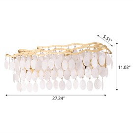 Wellmet Brushed Gold Vanity Light, 4-Light Capiz Shell Bathroom Vanity Light, Modern Wall Sconces for Kitchen, Bedroom, Hallway, Living Room, Cabinet, 27.2" W