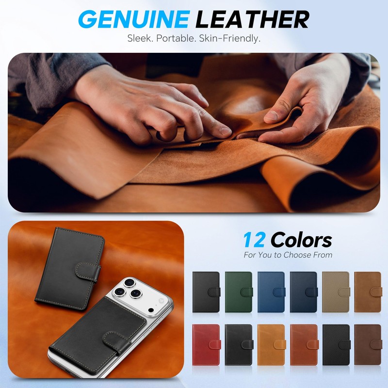 SHIELDON for MagSafe Genuine Leather Magnetic Phone Wallet, Minimalist RFID