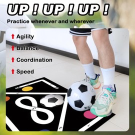 Doskona Football Footstep Training Mat, Soccer Training Mat 35 * 24IN, Soccer Skills Training Equipment (Black+Colorful Dot)