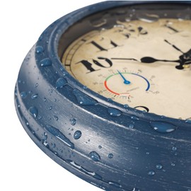 Alarllok 12 Inch Outdoor Clock with Thermometer and Hygrometer Combo, Waterproof Indoor Outdoor Wall Clocks for Patio, Pool,Garden Decor- Blue