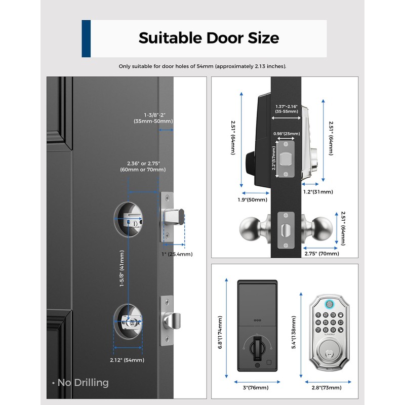 Keyless Entry Door Lock with Handle, App Control Front Door