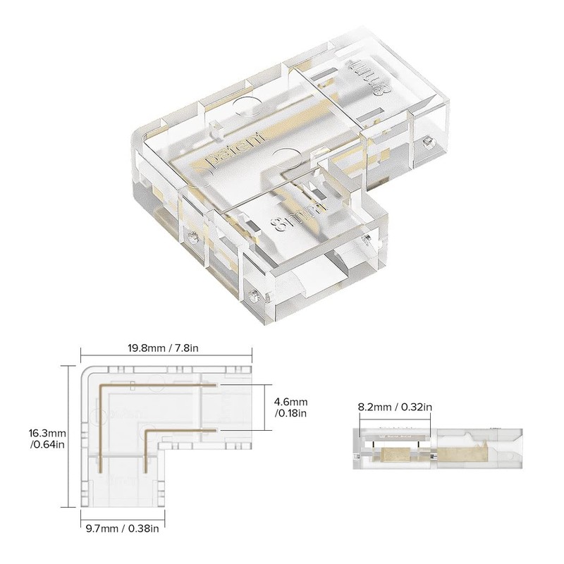 BTF-LIGHTING FCOB COB Transparent Gapless L-Shaped Connector Kit 4pc L-Shaped