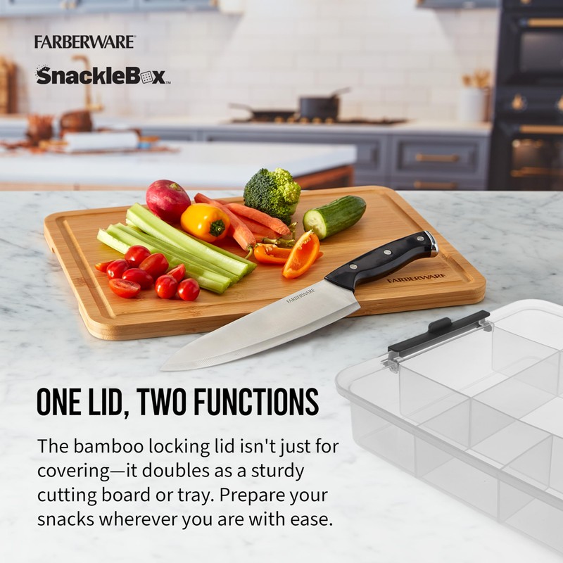 Farberware Build Snacklebox Serving Tray with Locking Bamboo Cutting Board