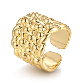 THE BLING KING Gold Adjustable Keeper Ring Adjustable Ring with 18K Real Gold Plating Premium Gold Fashion Ring Unique Jewellery Gift (Size 10 - Adjustable to Fit Various Sizes)